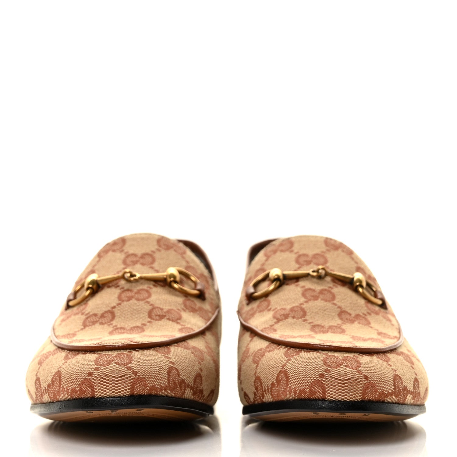 Gucci Canvas GG Monogram Horsebit Womens Jordaan Loafers 39.5 Beige Ruggine Rust 2 of 9