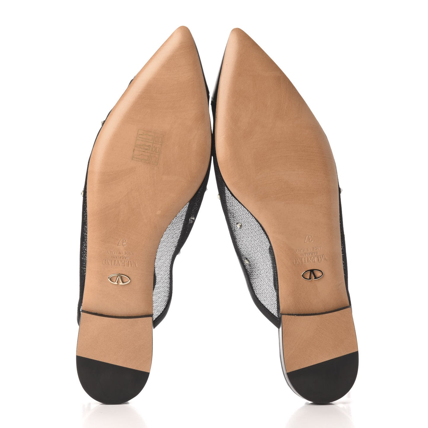 Mesh Crystal Cap Toe Slingback Flats 37 Black