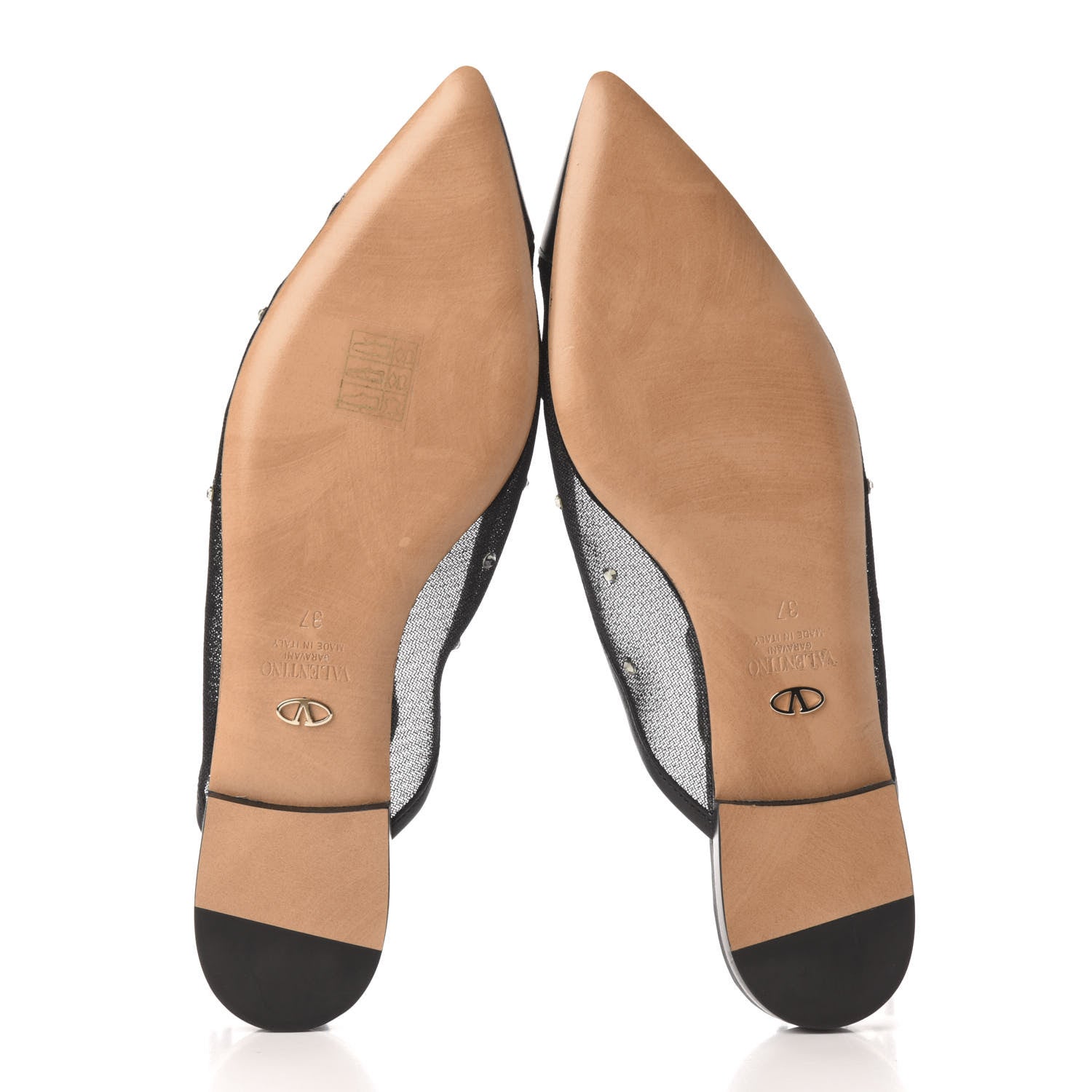 Valentino Garavani Mesh Crystal Cap Toe Slingback Flats 37 Black 5 of 7