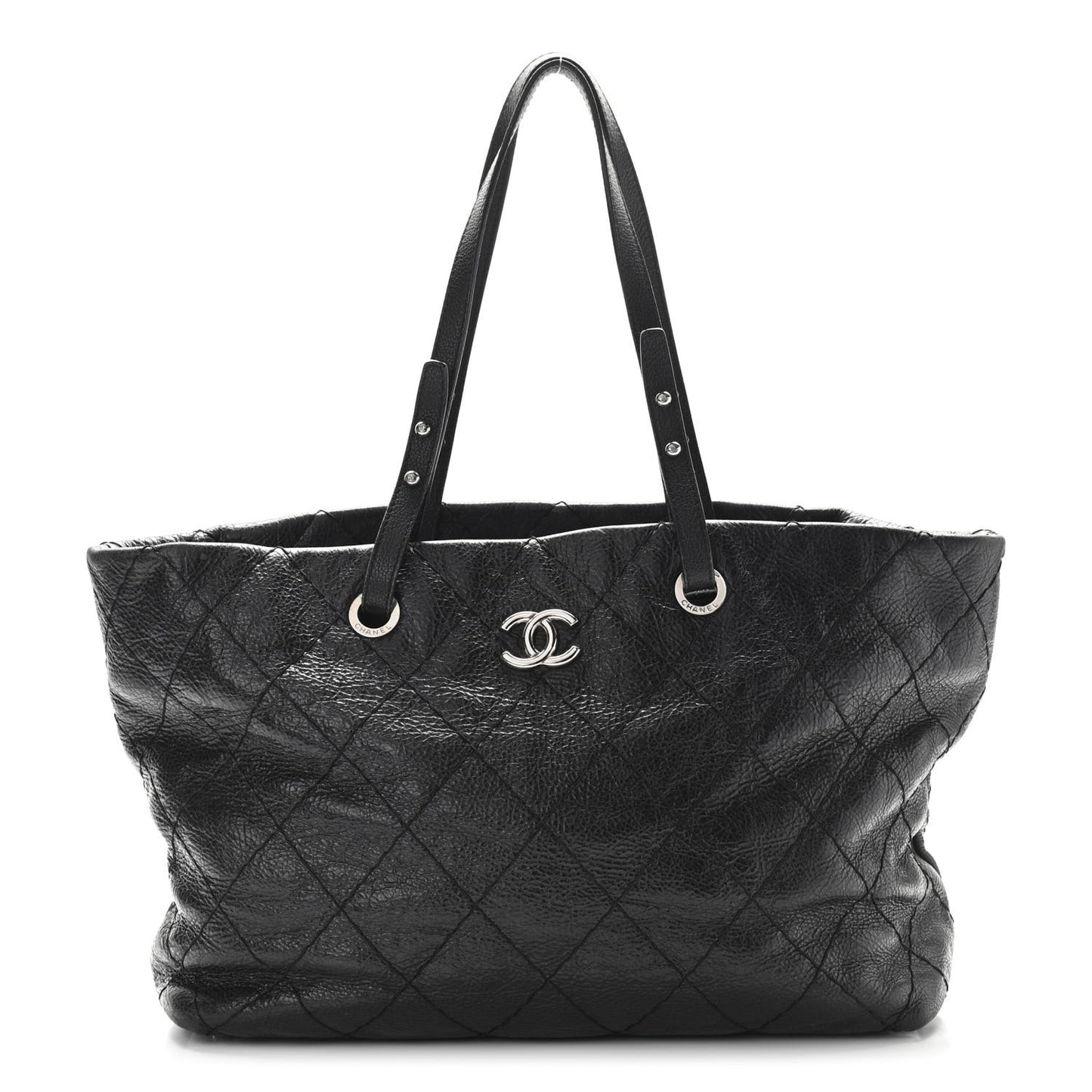Glazed Calfskin Large On The Road Tote Black