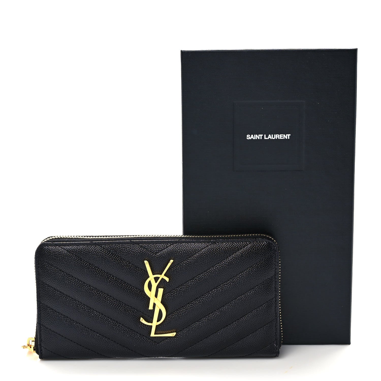 Saint Laurent Grain De Poudre Matelasse Chevron Monogram Zip Around Wallet Black 7 of 7