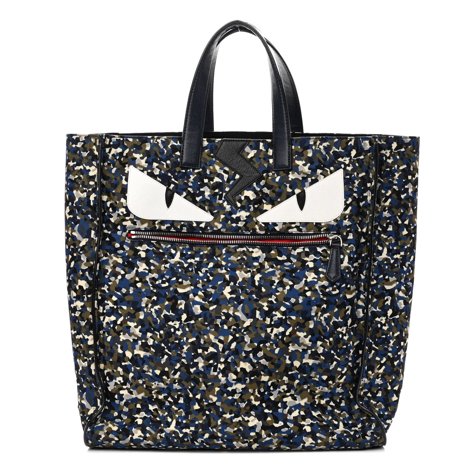 Fendi Nylon Vitello Elite Flamingo Granite Lightning Monster Eyes Vertical Tote Military Lavagna Multicolor 1 of 11