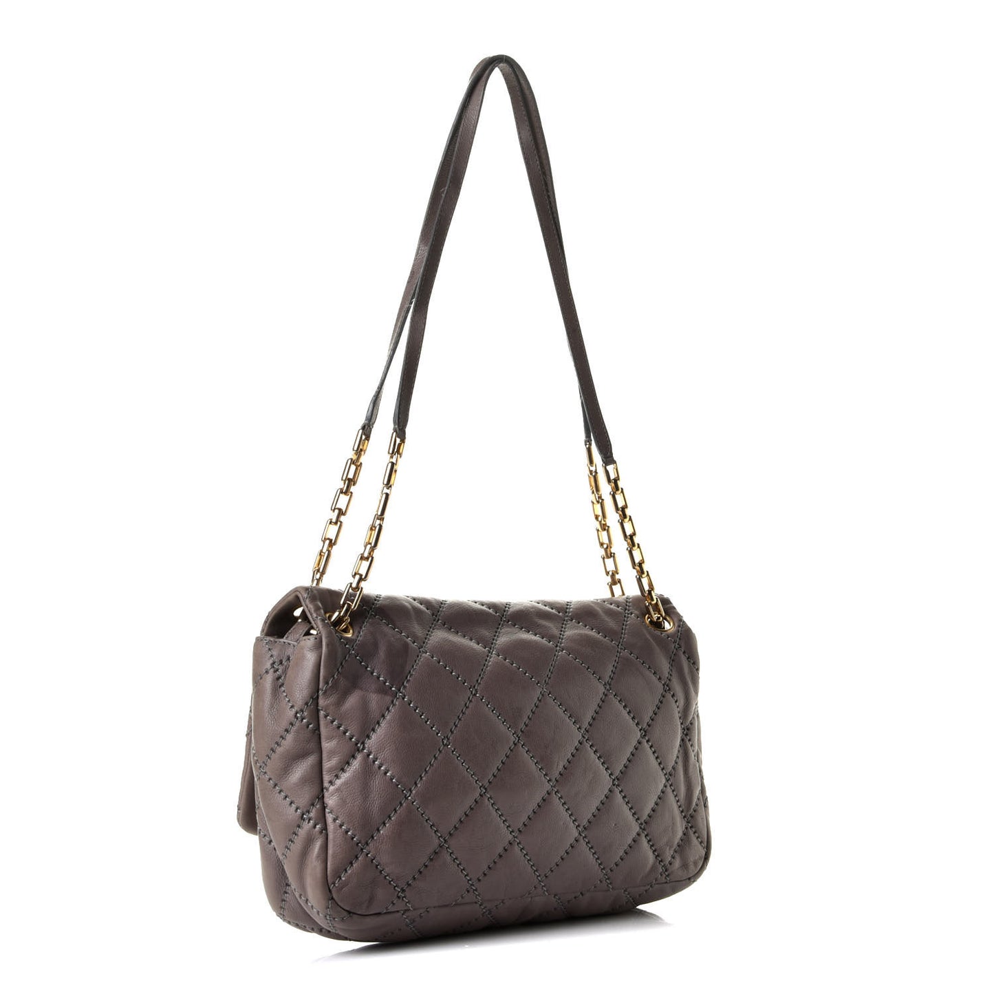 Calfskin Quilted Large Retro Chain Flap Grey