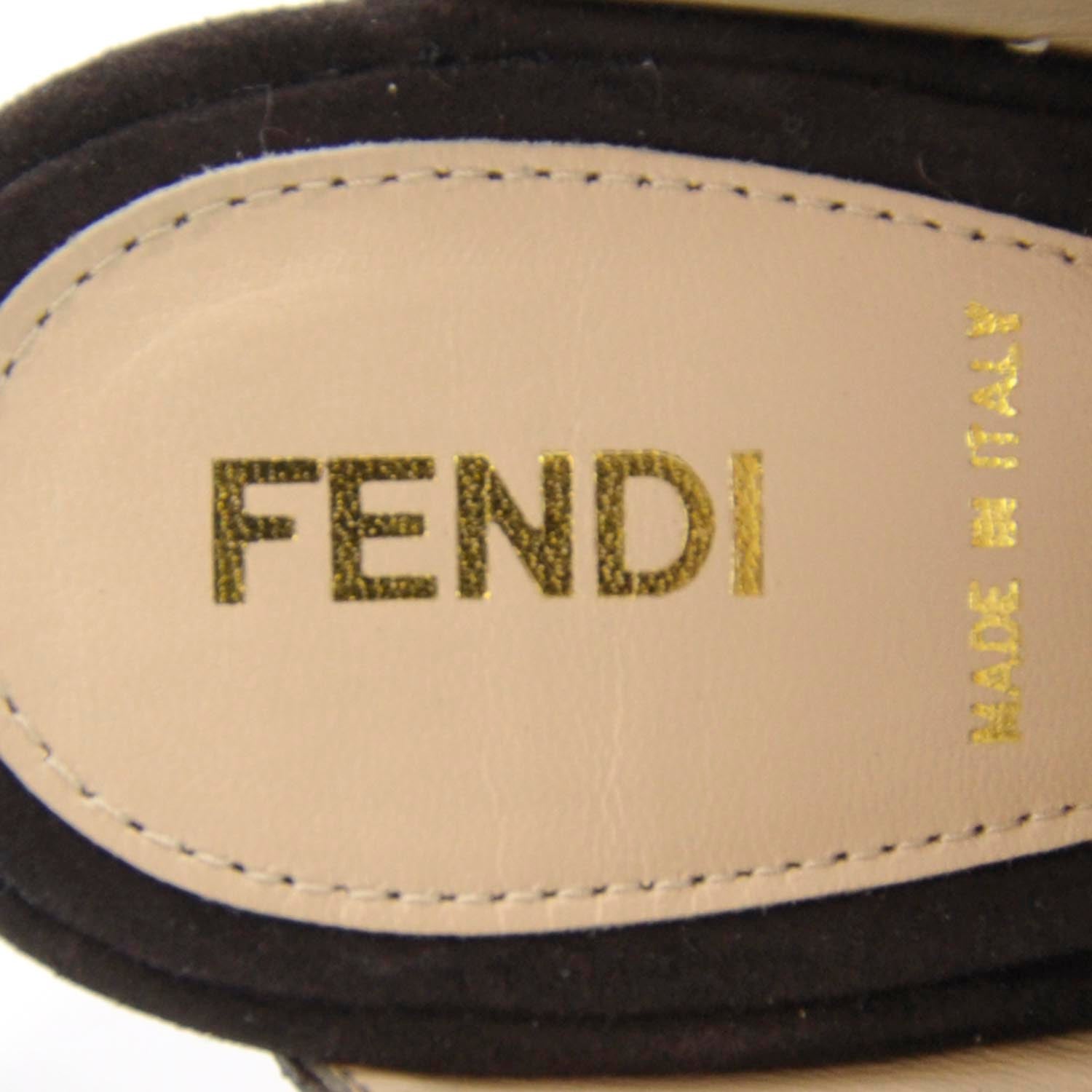 Fendi Suede Platform Peep Toe Slingback Heels Brown 37.5 6 of 6