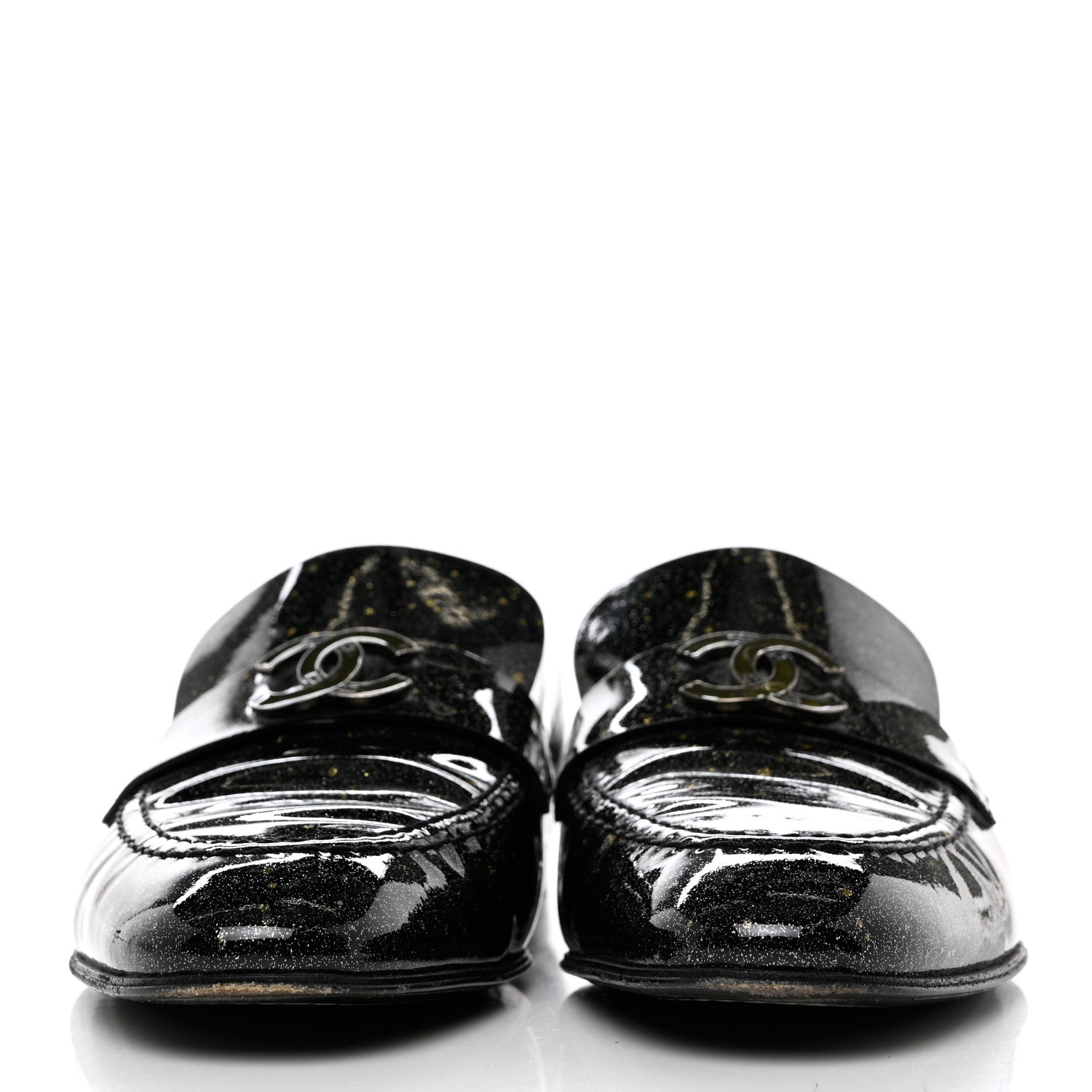 Chanel Patent CC Glitter Mocassin Loafers 36 Black 2 of 8