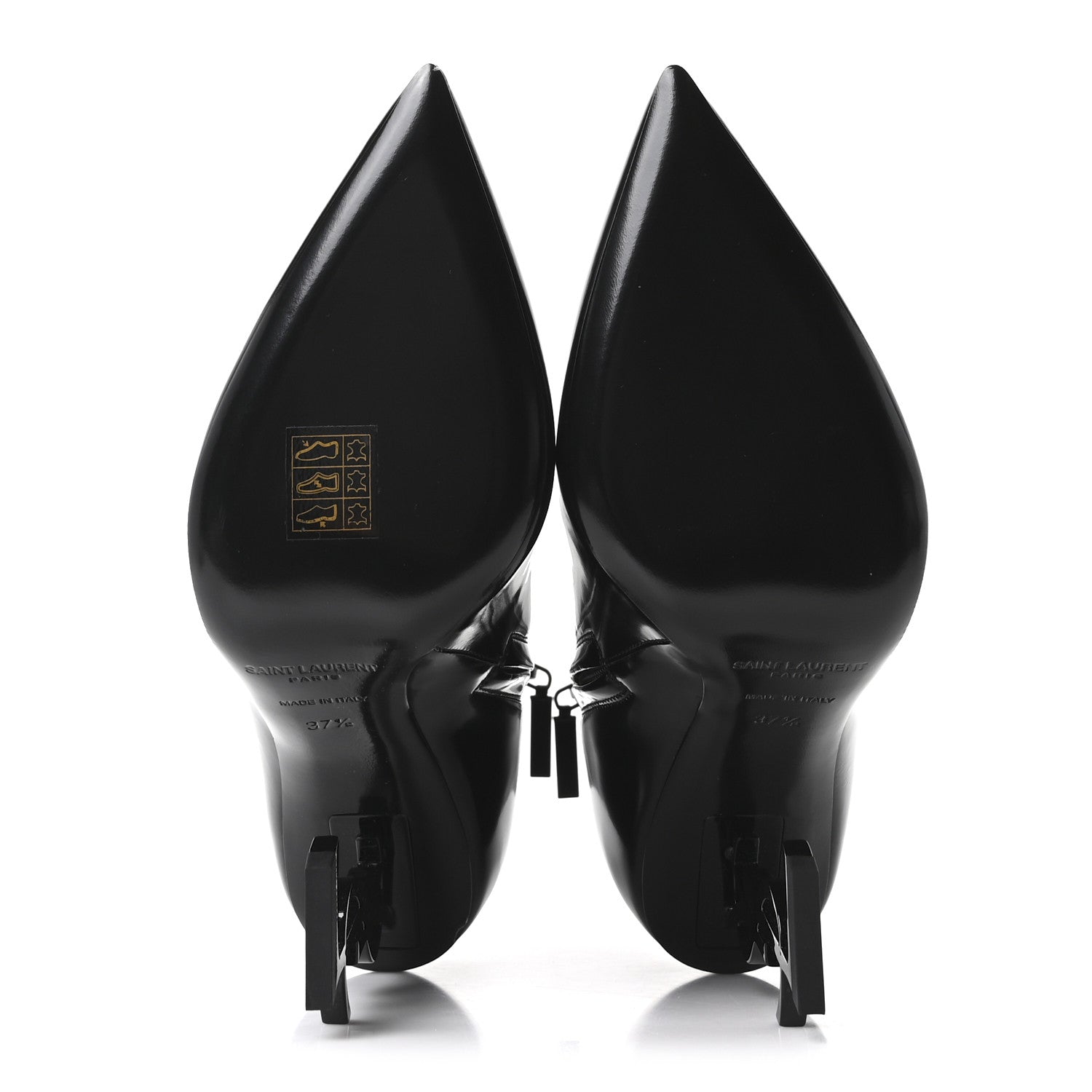 Saint Laurent Glazed Calfskin Opyum Ankle Boots 37.5 Black 6 of 10