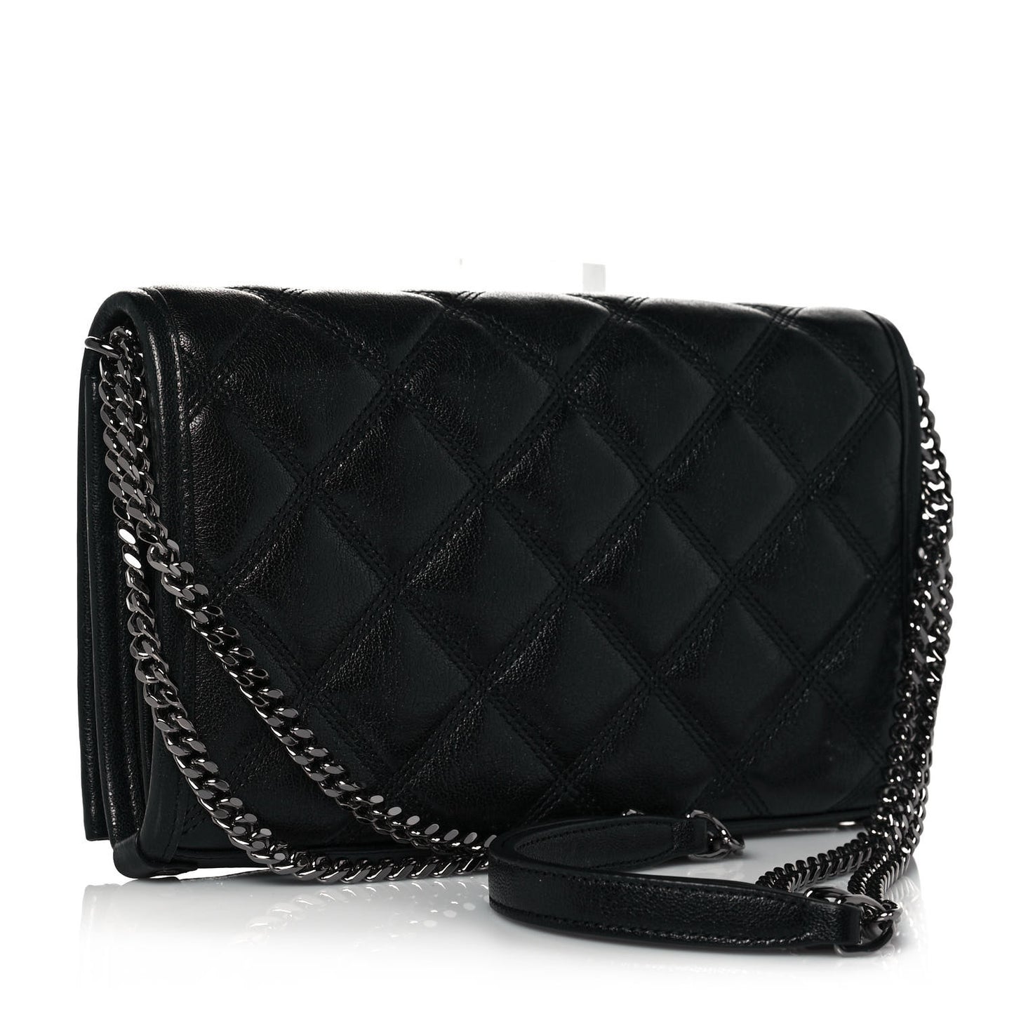 Lambskin Diamond Quilted Becky Chain Wallet Black