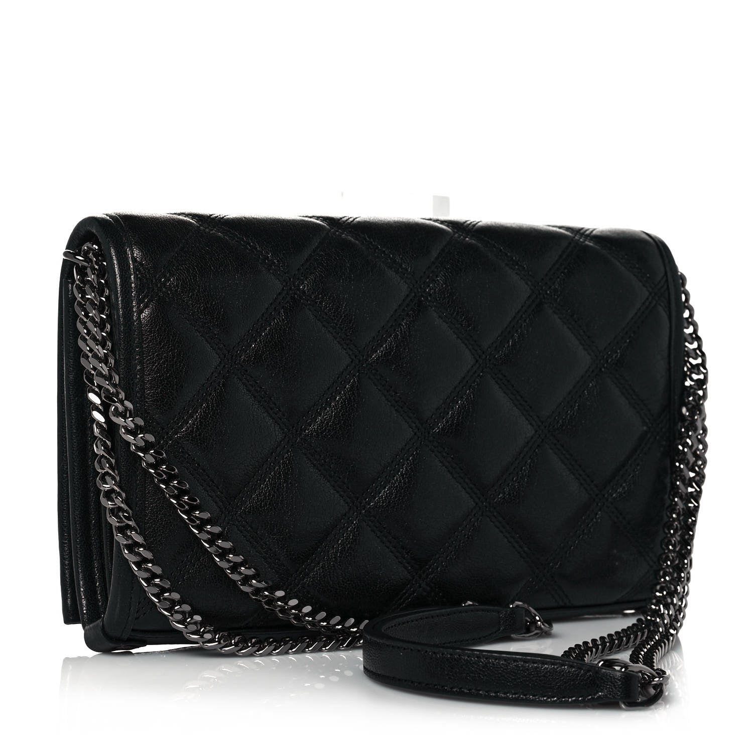 Saint Laurent Lambskin Diamond Quilted Becky Chain Wallet Black 3 of 14