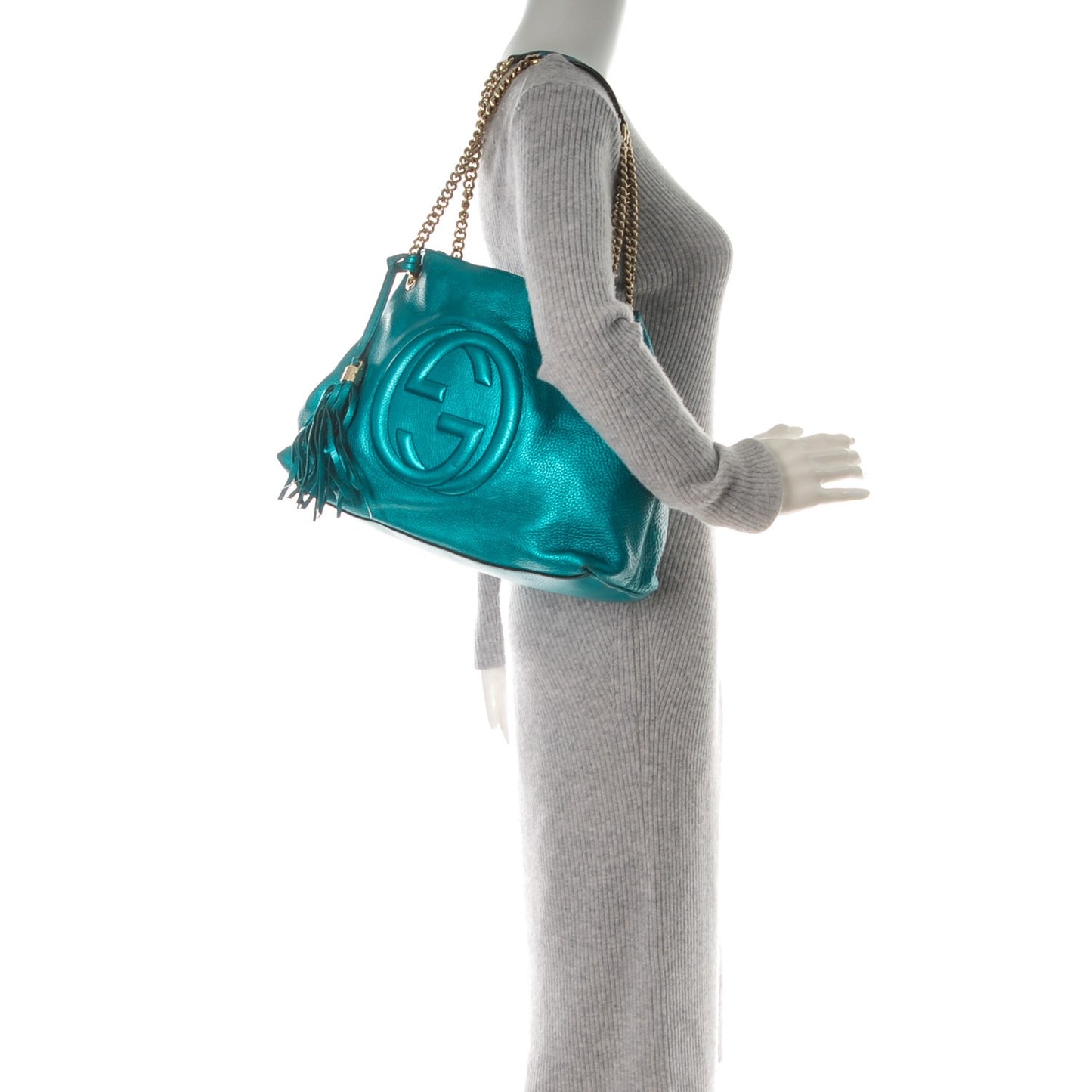 Metallic Cellarius Calfskin Medium Soho Chain Shoulder Bag Deep Cobalt