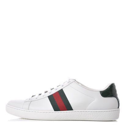 Gucci Calfskin Crocodile Web Ace Sneakers 35.8 White Blue 1 of 10