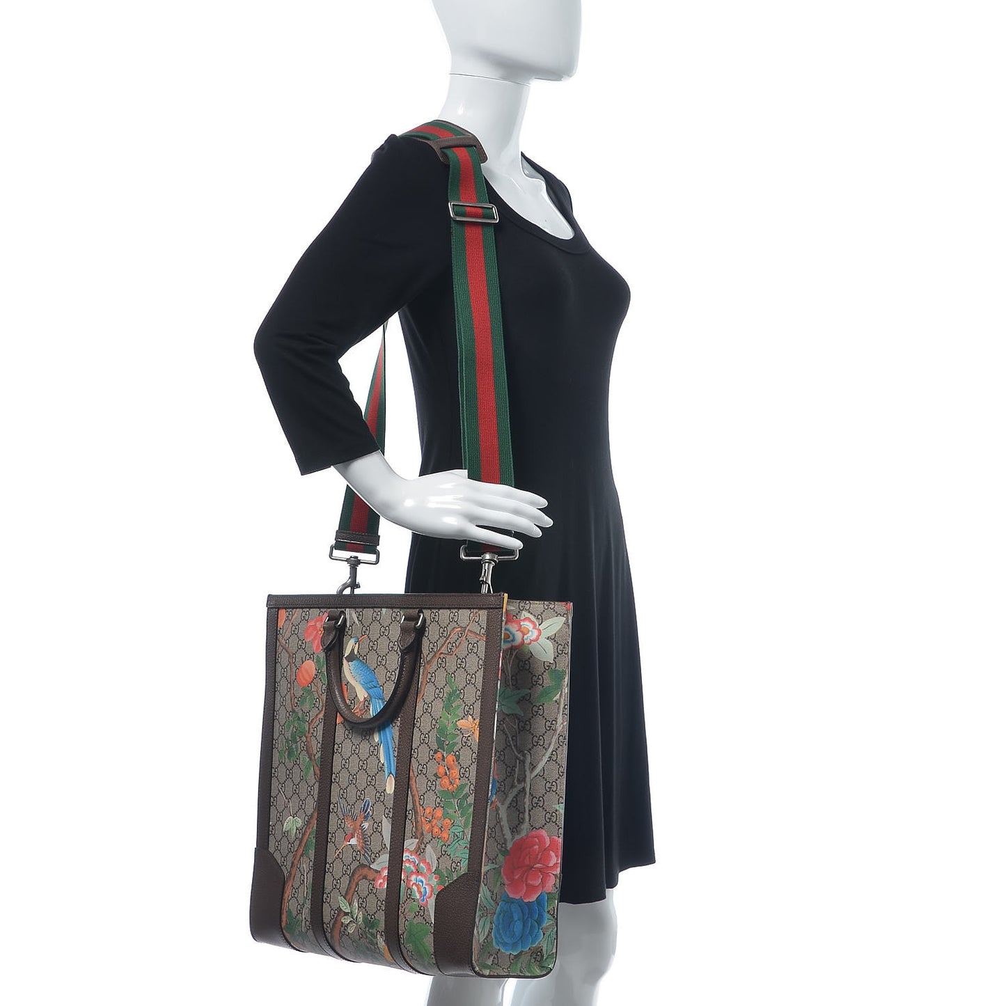 GG Supreme Monogram Tian Web Vertical Tote Beige Multicolor New Acero
