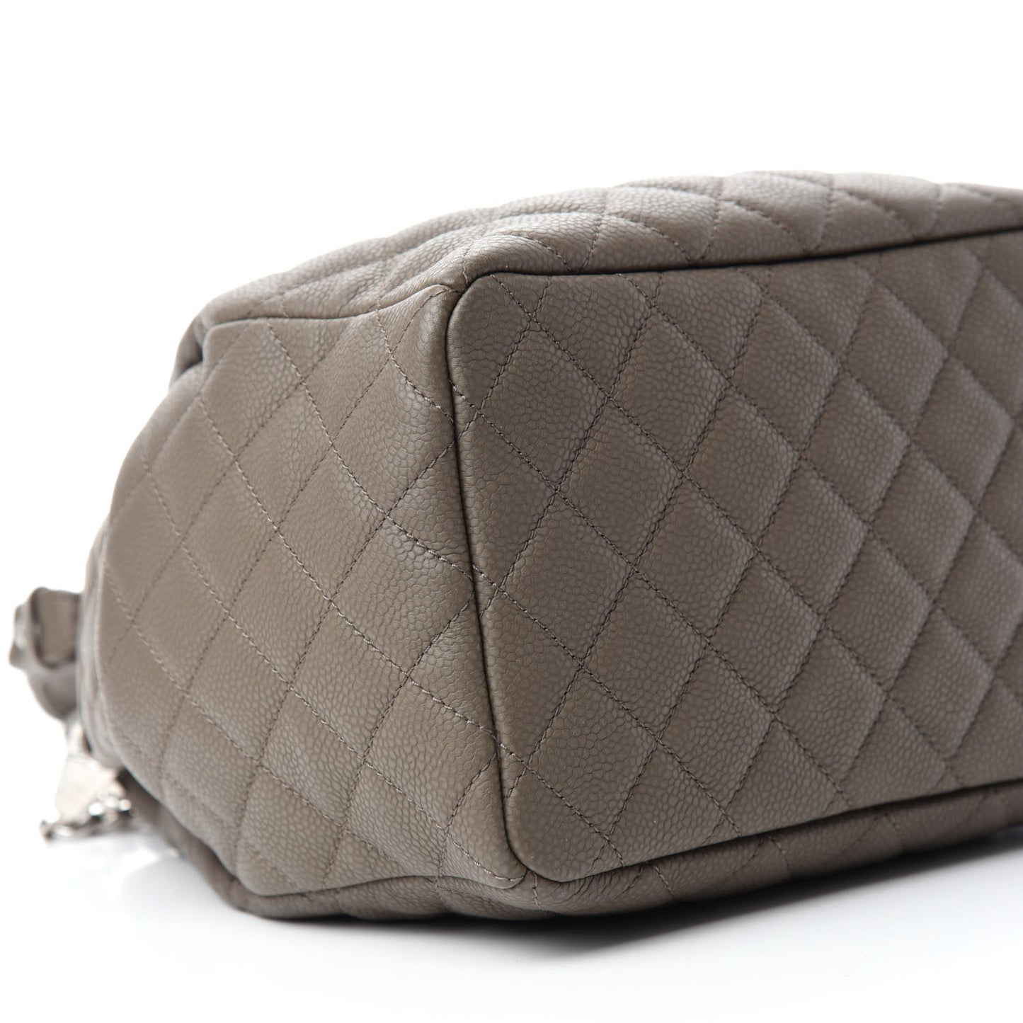 Grained Calfskin Quilted Small Chain Bucket Bag Khaki