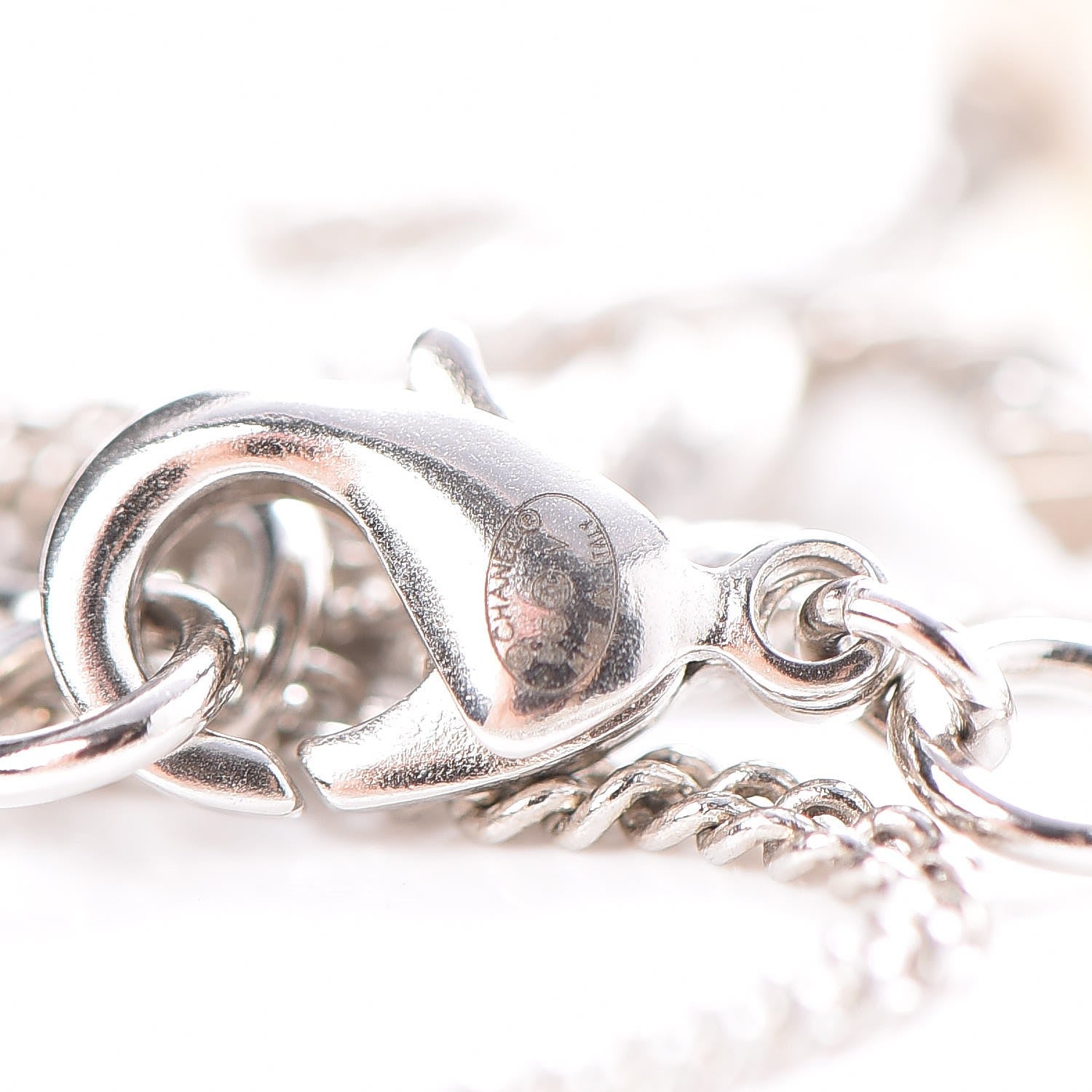 Chanel Pearl Crystal Twisted CC Necklace Silver 4 of 6