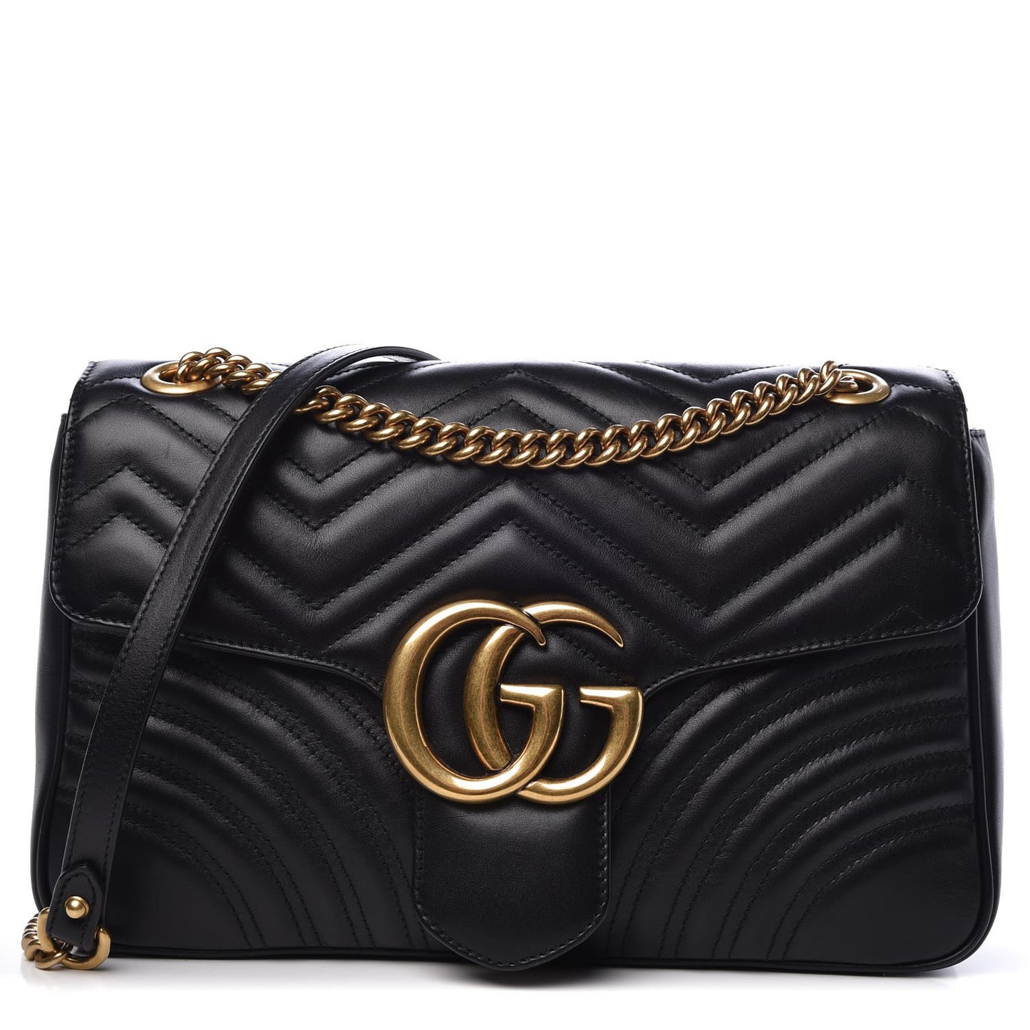 Calfskin Matelasse Medium GG Marmont Shoulder Bag Black