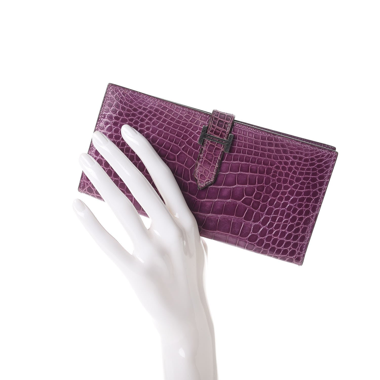 Hermes Shiny Alligator Bearn Wallet Violet 2 of 8