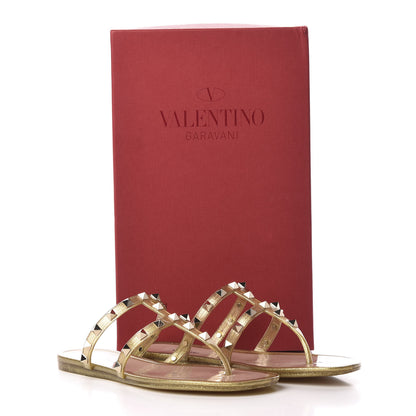 Valentino Garavani PVC Jelly Glitter Rockstud Caged Flat Thong Sandals 36 Oro 8 of 8