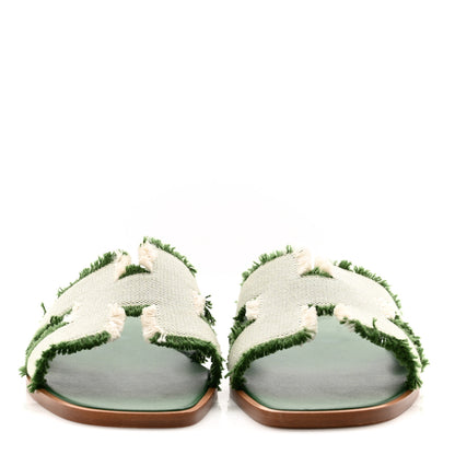 Hermes Calfskin Canvas Oran Fringe Sandals 41 Vert 2 of 7