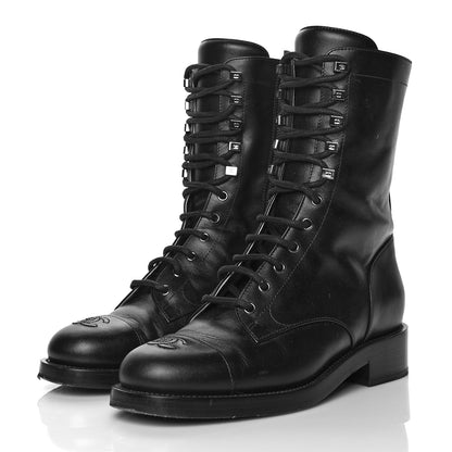 Chanel Calfskin Lace Up Combat Boots 40 Black 3 of 14