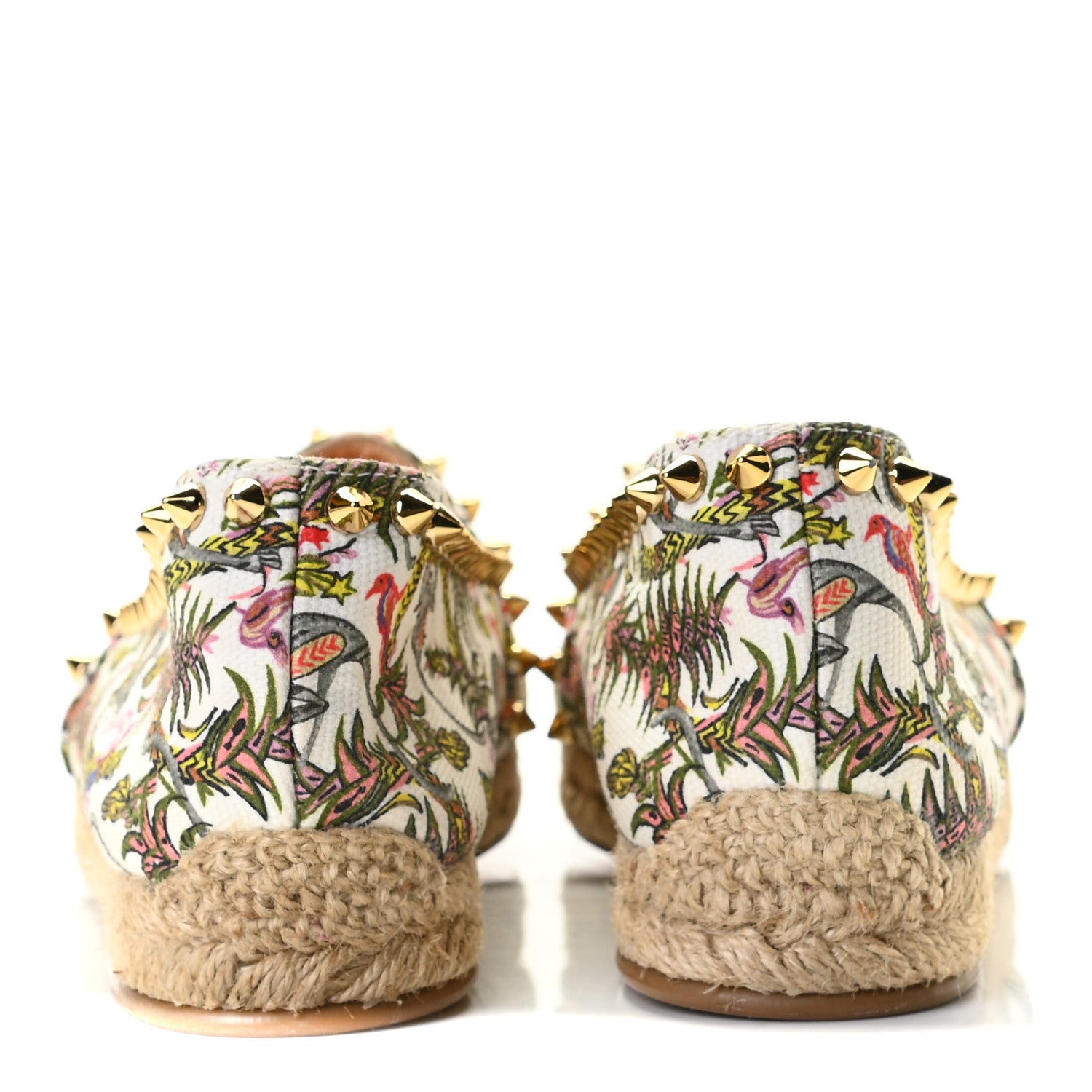 Christian Louboutin Canvas Loubi Jungle Print Ares Spikes Flat Espadrilles 37 Ivory 4 of 9