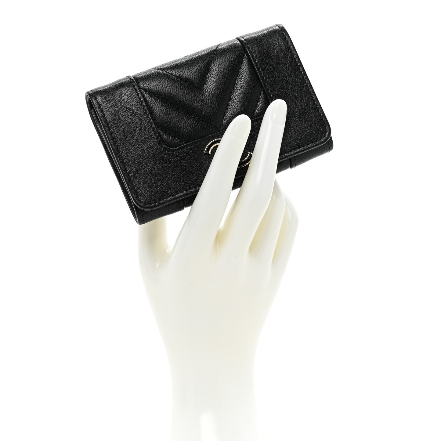 Sheepskin Chevron Quilted Vintage Mademoiselle Card Holder Black