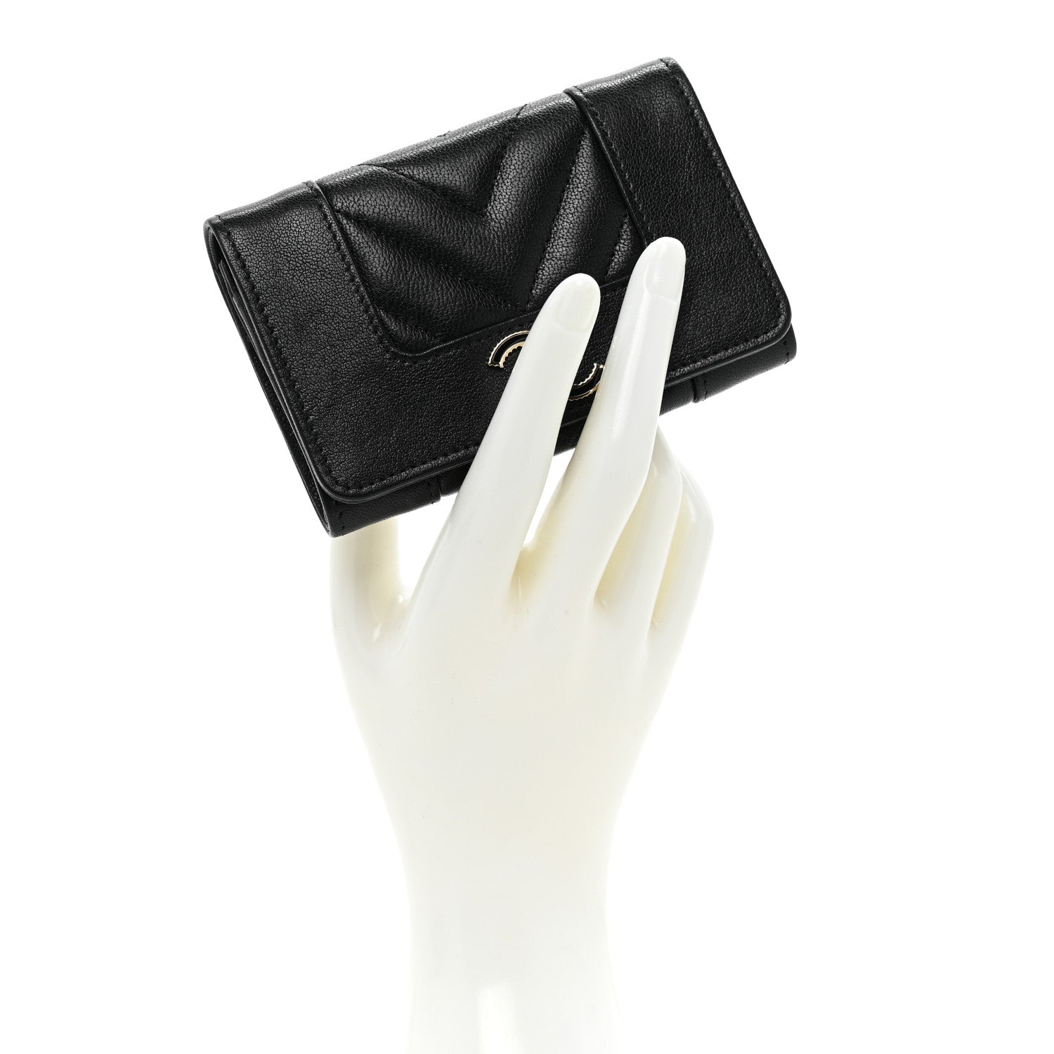 Chanel Sheepskin Chevron Quilted Vintage Mademoiselle Card Holder Black 2 of 10