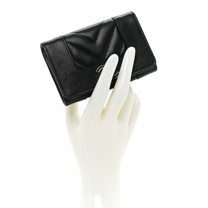 Chanel Sheepskin Chevron Quilted Vintage Mademoiselle Card Holder Black 2 of 10