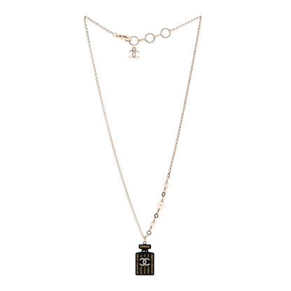 Chanel Resin Strass Pearl Perfume Bottle CC Necklace Black Gold 3 of 6