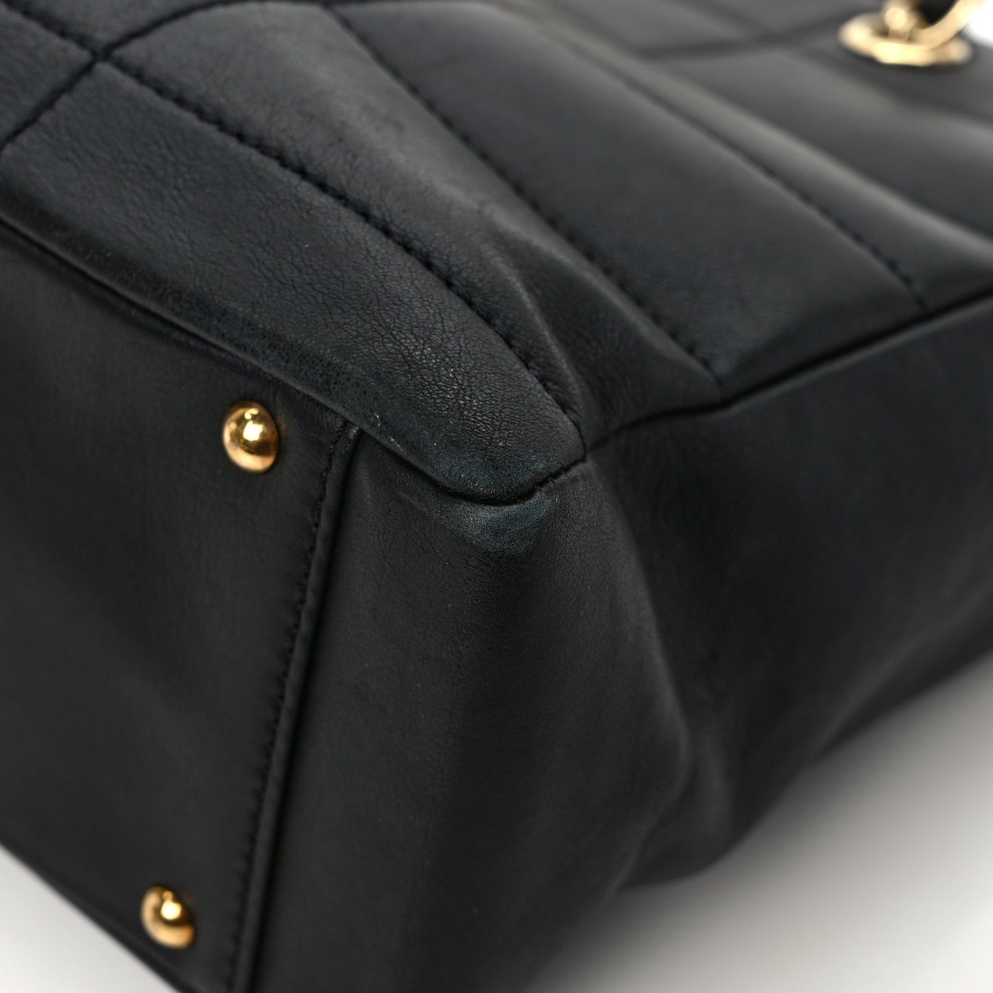 Calfskin Stitched Chocolate Bar Shopping Tote Black