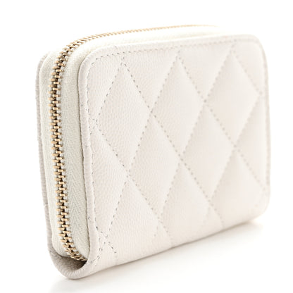 Chanel Caviar Quilted Crystal Zip Around Coin Purse Wallet White 3 of 7