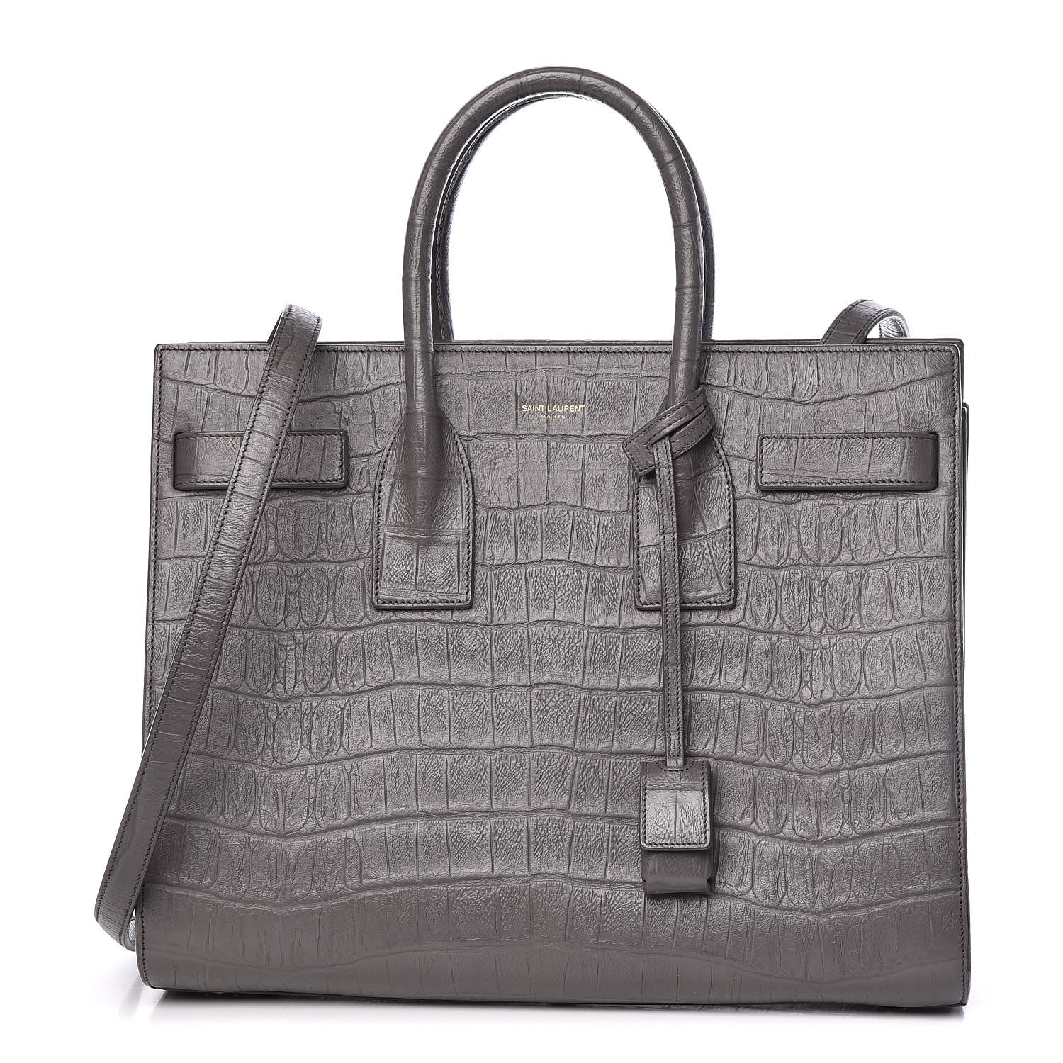 Saint Laurent Calfskin Crocodile Embossed Small Sac De Jour Earth 1 of 10
