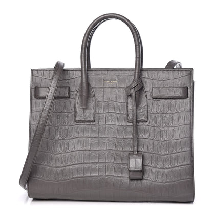 Saint Laurent Calfskin Crocodile Embossed Small Sac De Jour Earth 1 of 10