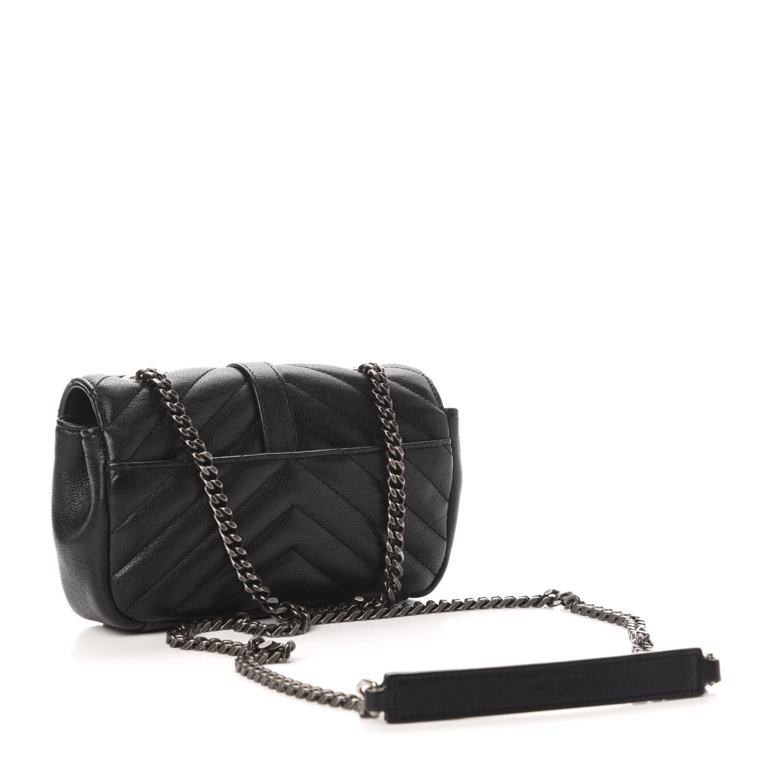 Saint Laurent Sheepskin Matelasse Chevron Monogram Classic Baby Chain Bag Black 3 of 11