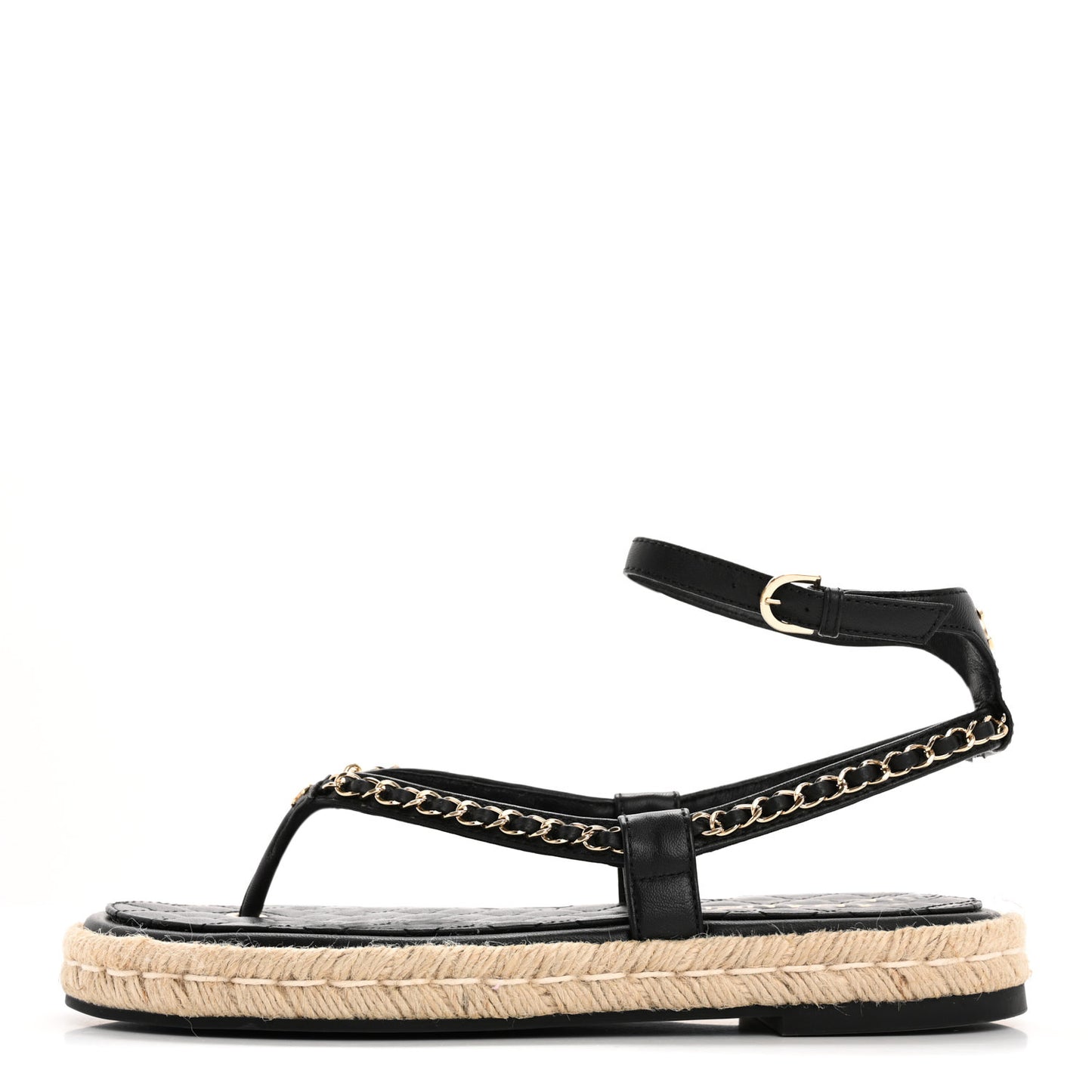 Lambskin Chain CC Thong Espadrille Sandals 41 Black