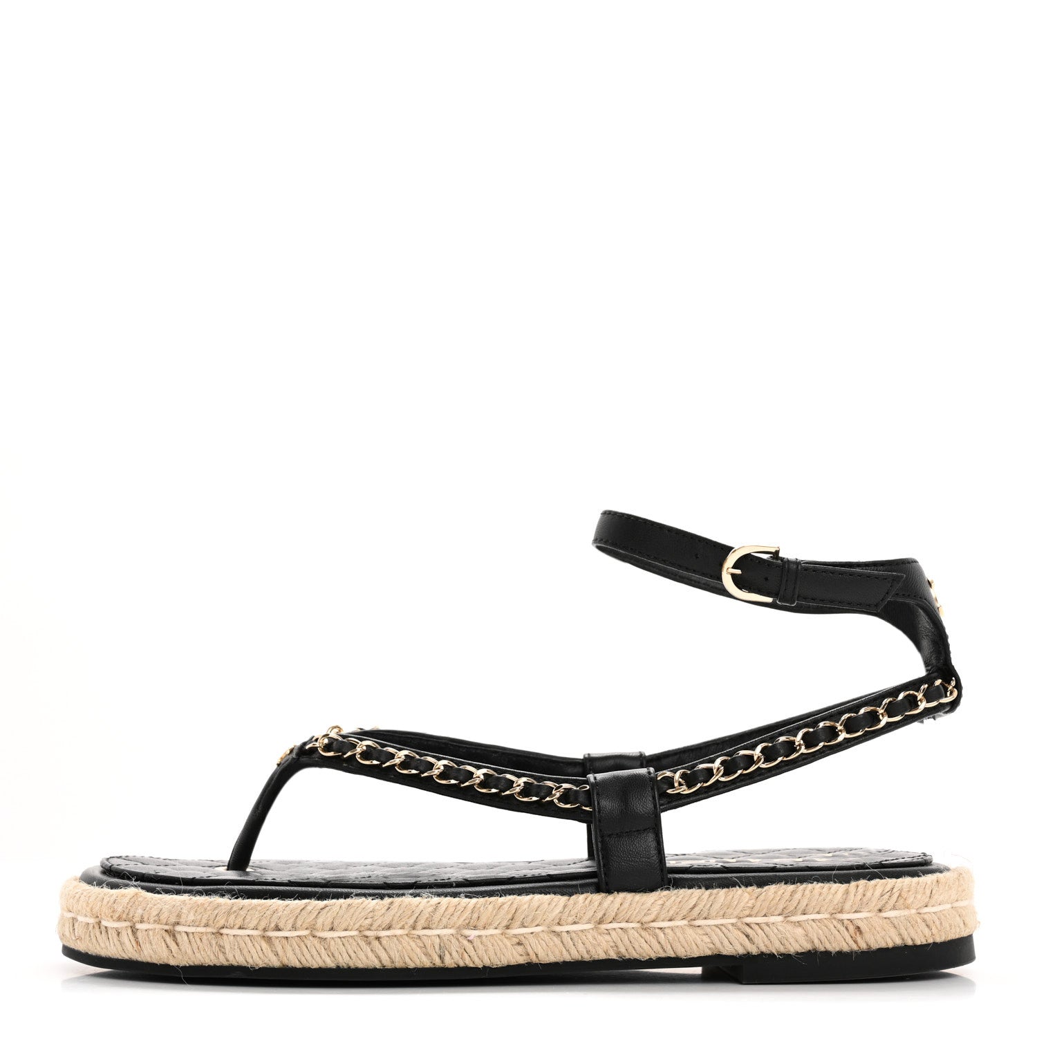 Chanel Lambskin Chain CC Thong Espadrille Sandals 41 Black 1 of 10