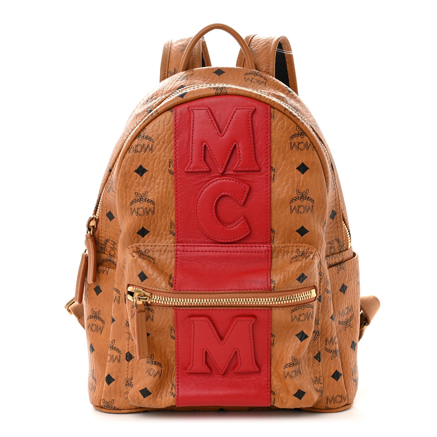 MCM Visetos Small Stark Logo Stripe Backpack Cognac Red 1 of 9