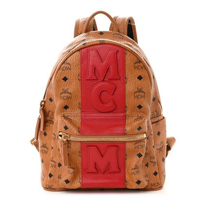 MCM Visetos Small Stark Logo Stripe Backpack Cognac Red 1 of 9
