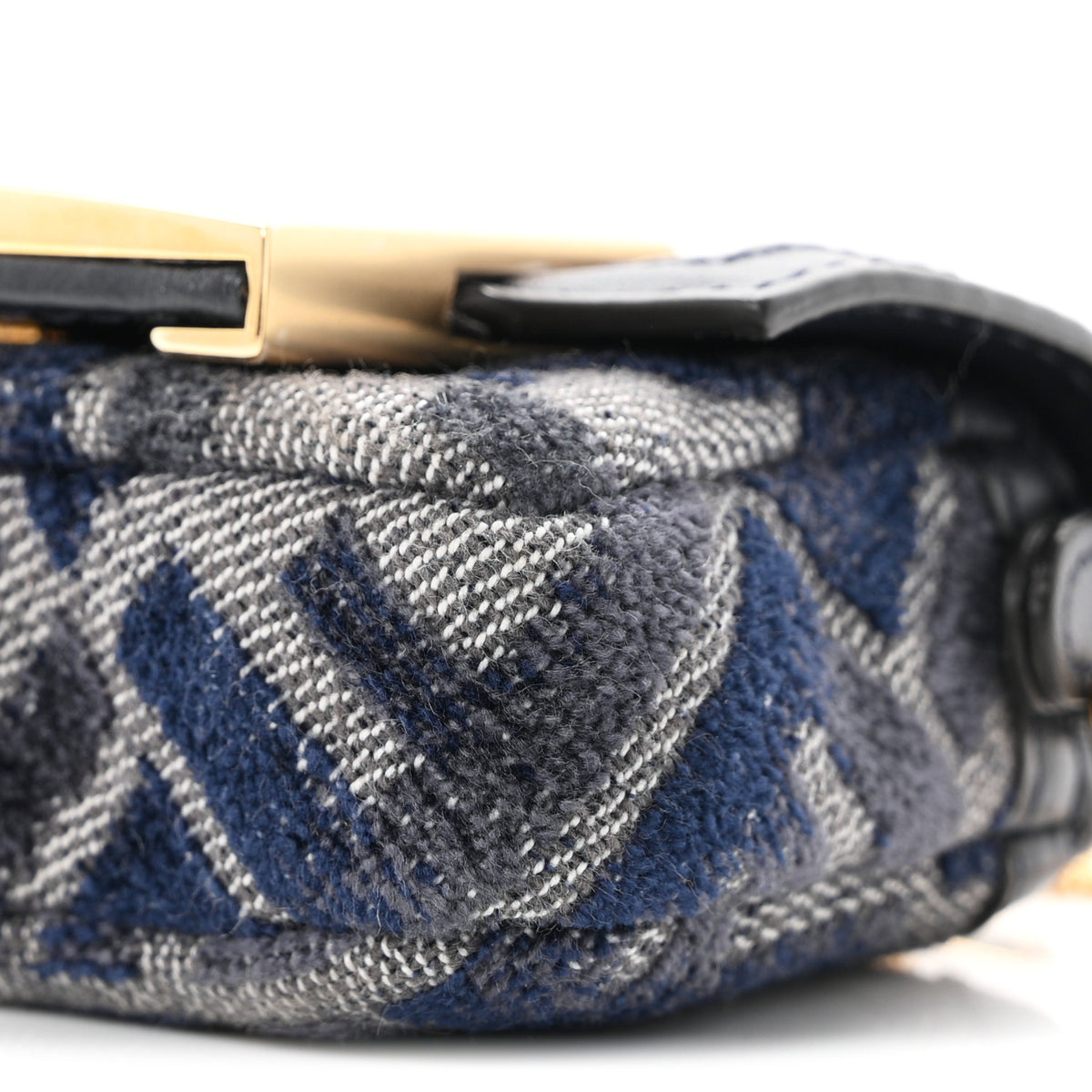 Fabric Vitello Jacquard FF Nano Maxi Buckle Baguette Charm Blue Grey