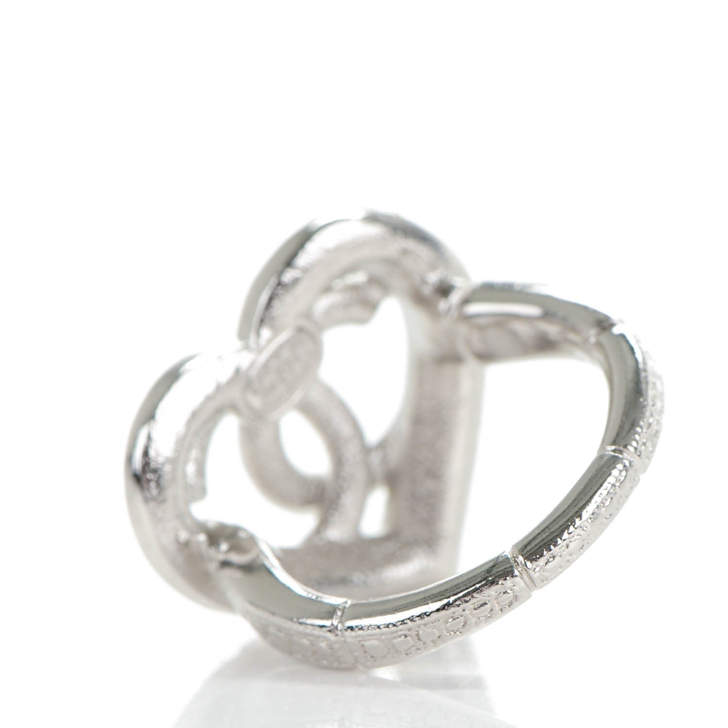 Chanel Crystal CC Heart Ring 52 6.5 Silver Blue 3 of 5