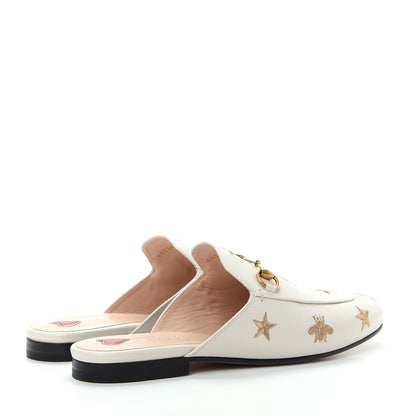 Gucci Goatskin Bee Star Embroidered Womens Princetown Slippers 38 Mystic White 4 of 11
