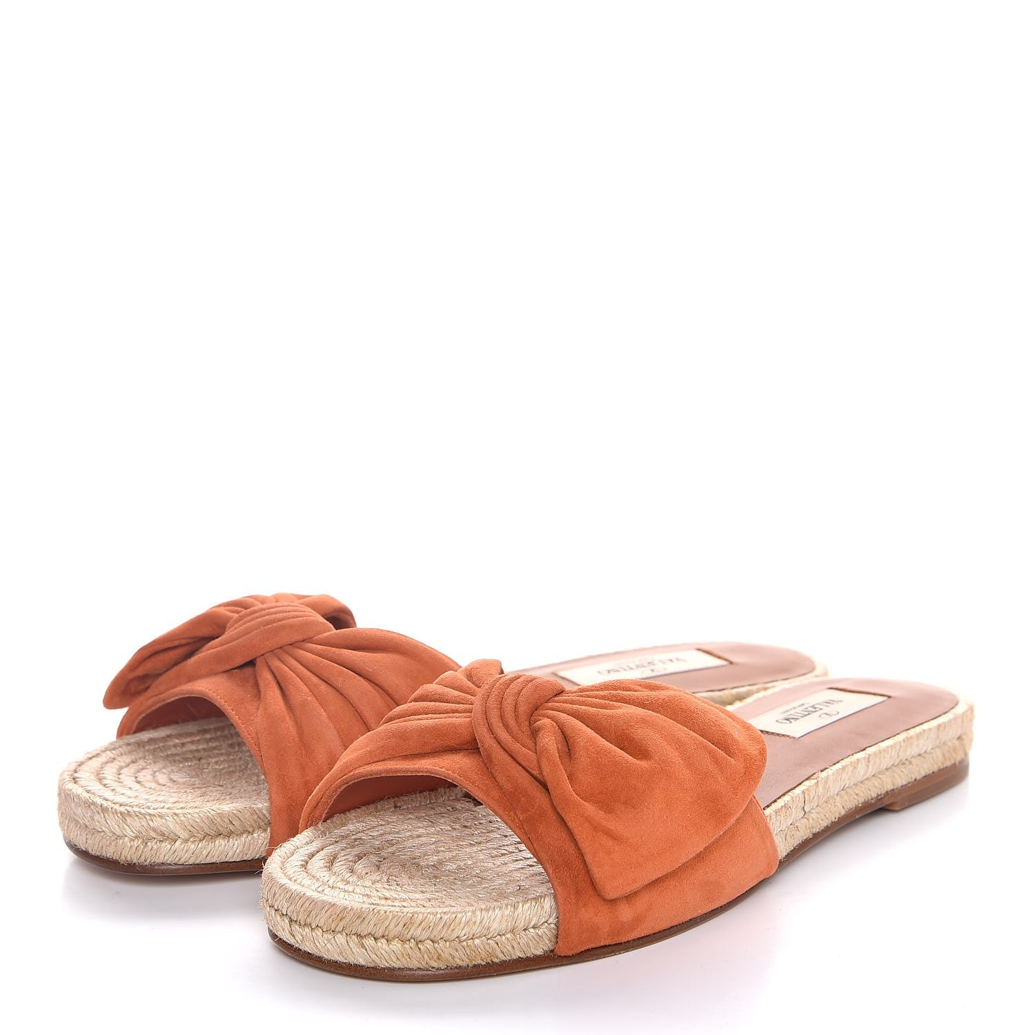 Valentino Garavani Suede Tropical Bow Espadrille Flat Slide Sandals 36.5 Orange 3 of 8