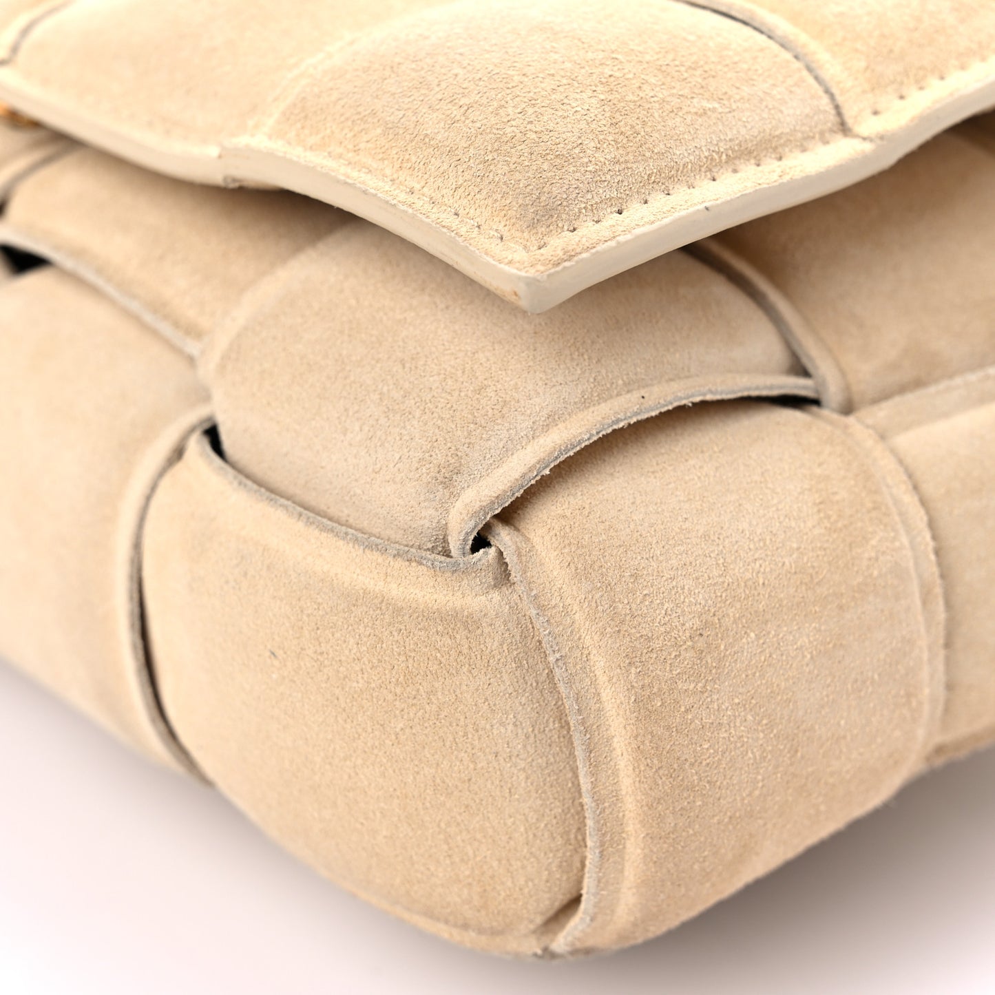 Suede Calfskin Maxi Intrecciato Padded Cassette Crossbody Bag Sand