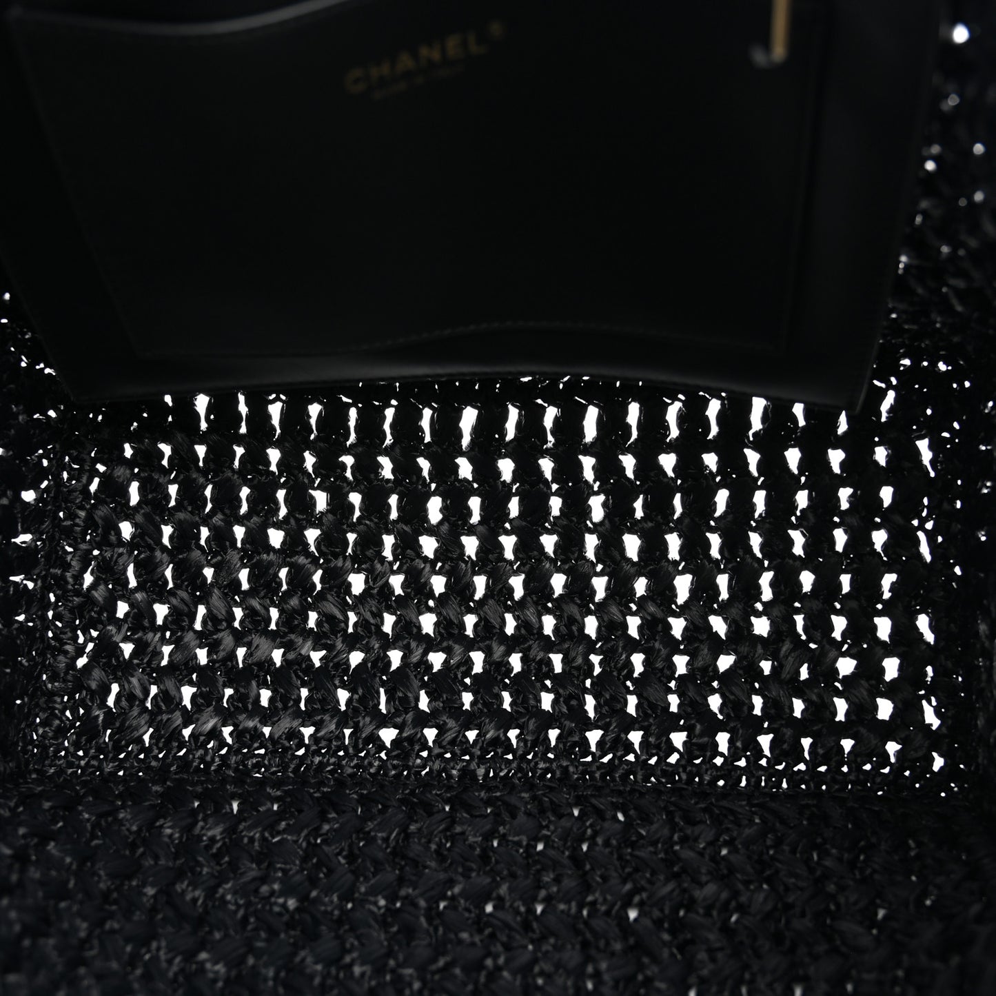 Raffia Effect Calfskin Coco Beach Shopping Tote Black