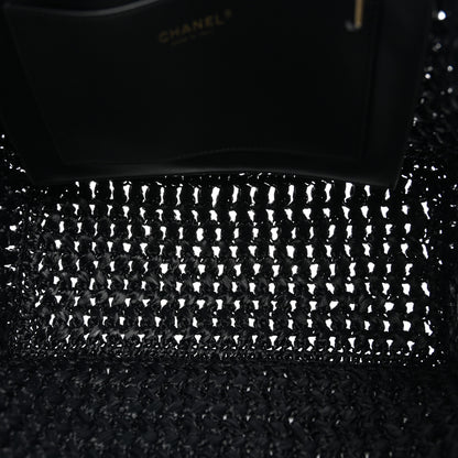 Chanel Raffia Effect Calfskin Coco Beach Shopping Tote Black 5 of 10