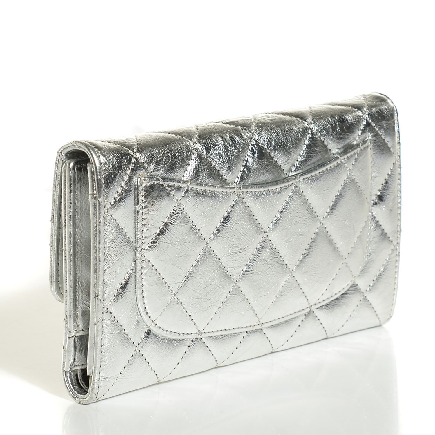 Chanel Metallic Calfskin Quilted Large Flap Wallet Silver 3 of 8