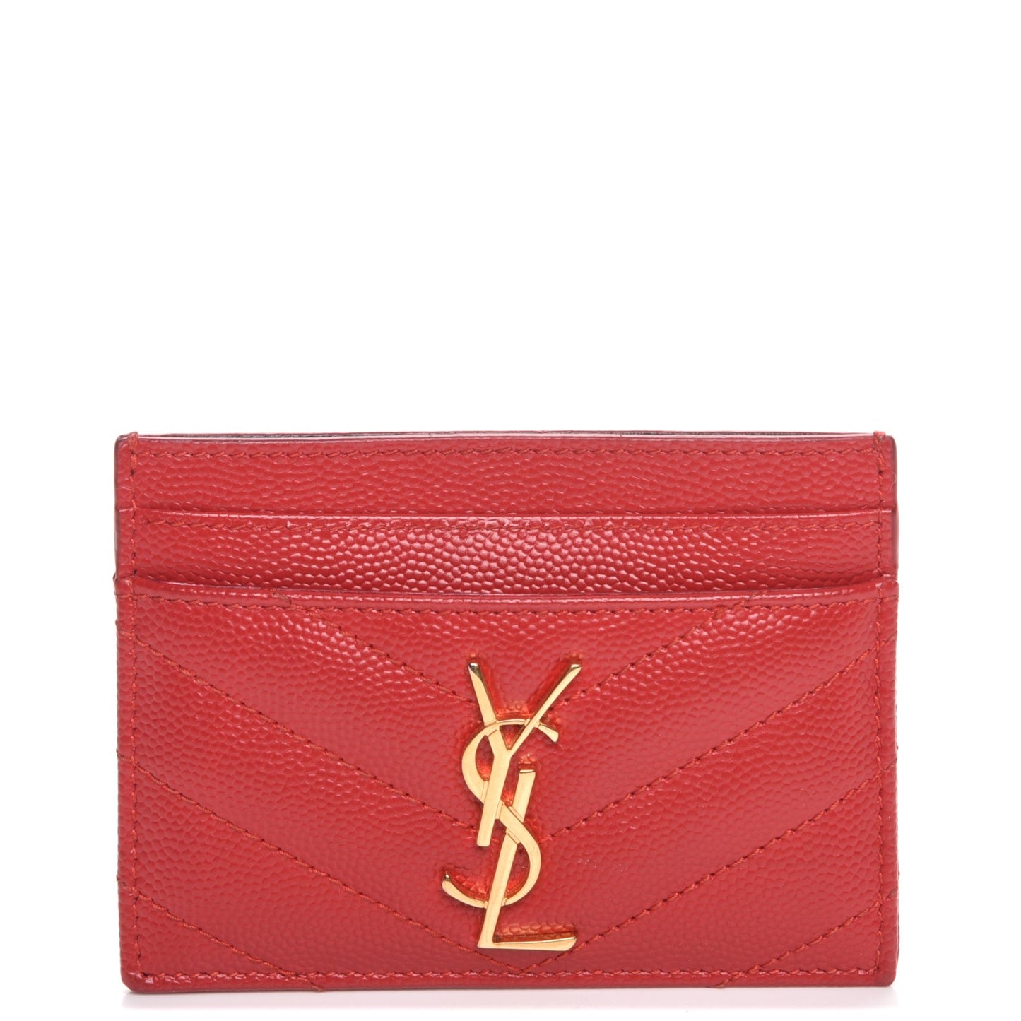 Grain De Poudre Matelasse Chevron Monogram Credit Card Case New Red