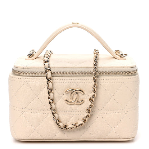Caviar Quilted Trendy Handle Mini Vanity Ecru