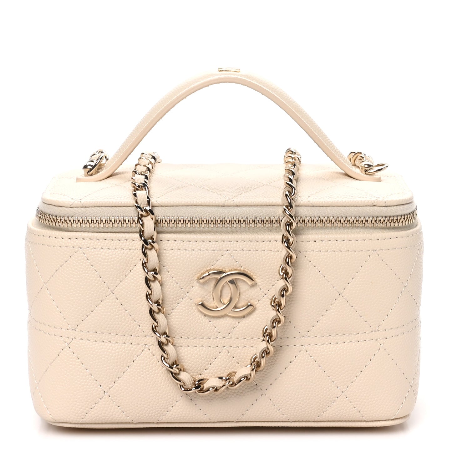 Caviar Quilted Trendy Handle Mini Vanity Ecru