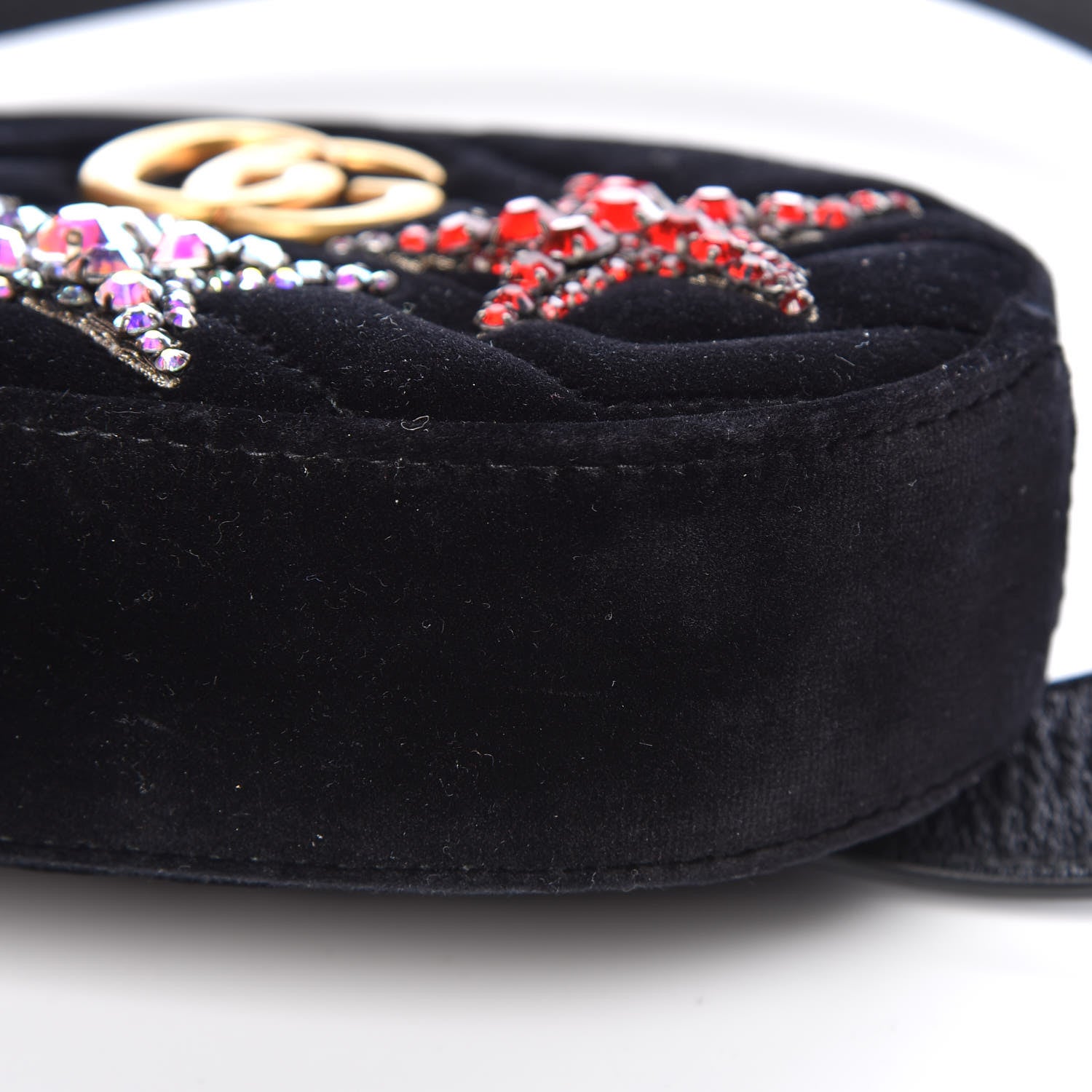 Gucci Velvet Matelasse Crystal Star GG Marmont Belt Bag 95 38 Black 9 of 9