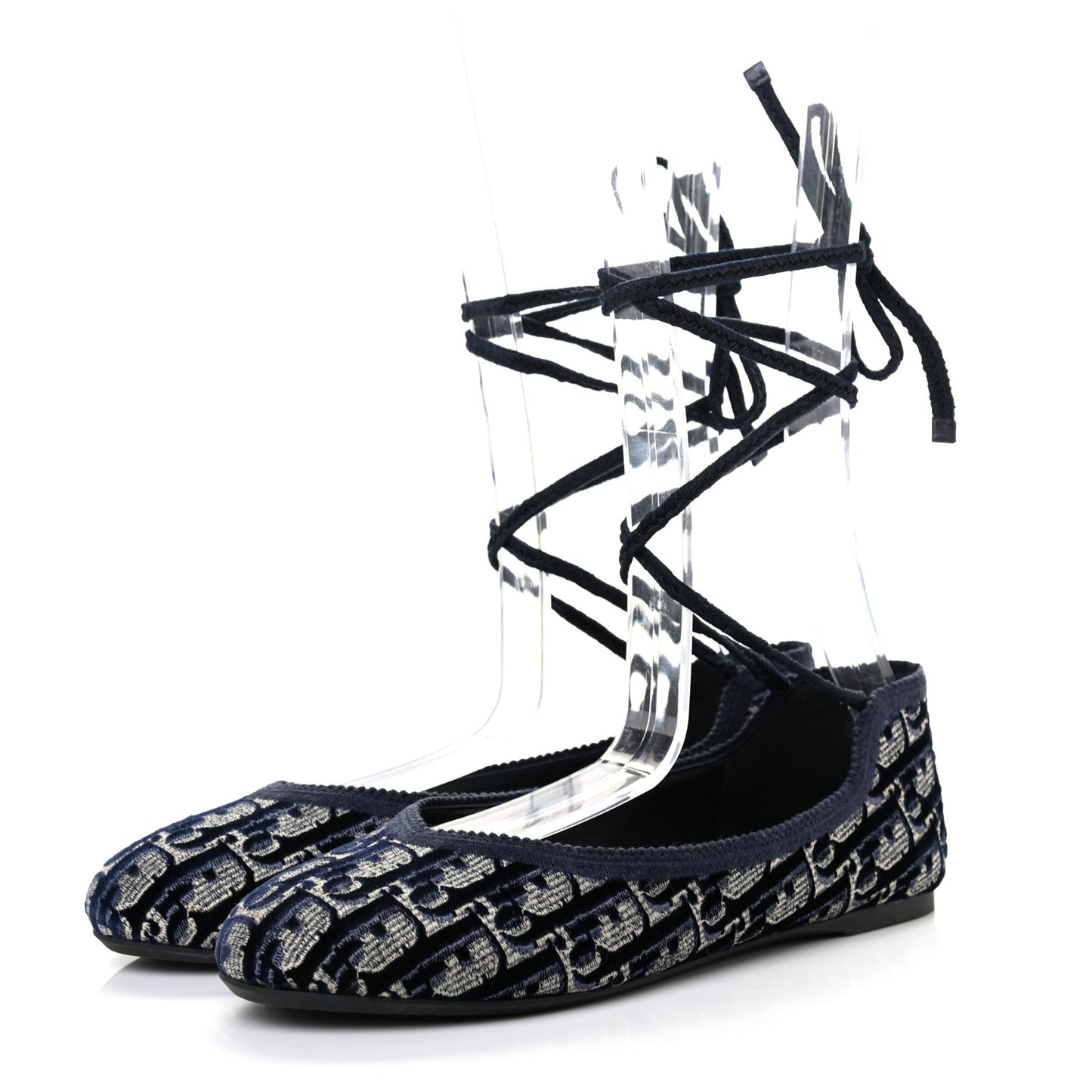 Velvet Oblique Poeme Laced Ballerina Flats 38 Blue