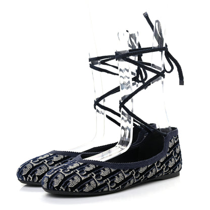 Christian Dior Velvet Oblique Poeme Laced Ballerina Flats 38 Blue 3 of 8
